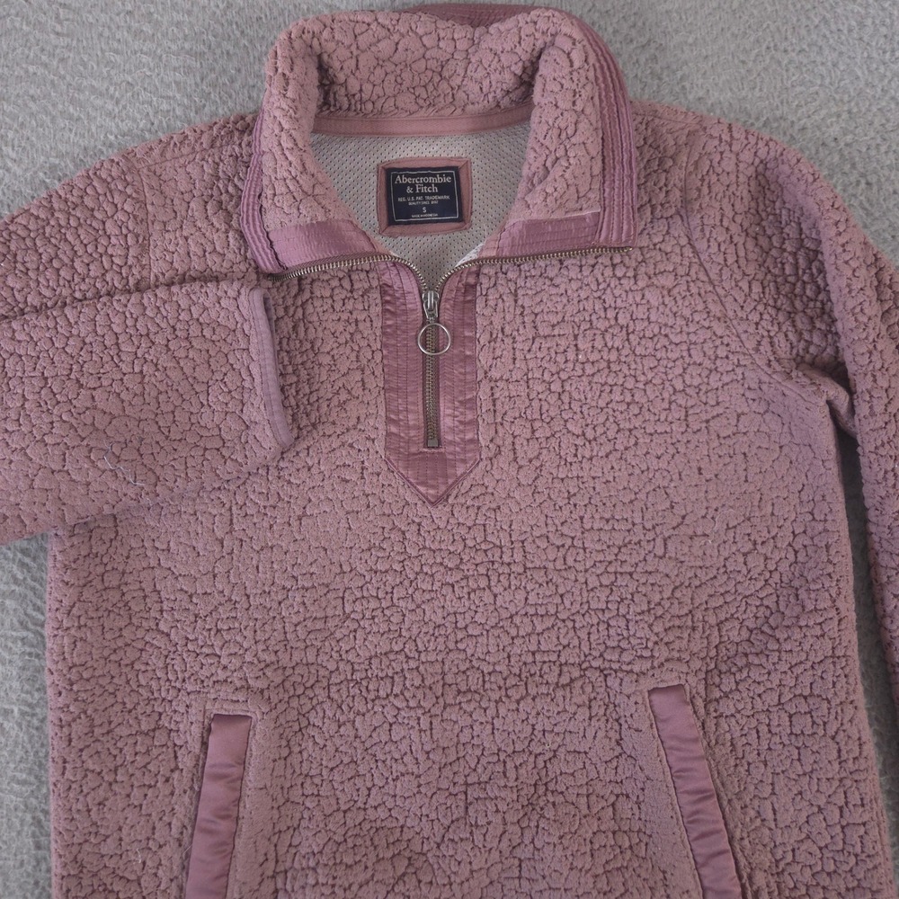 Abercrombie & Fitch Pullover Women S Pink Sherpa Quarter Zip Fleece Sweatshirt
